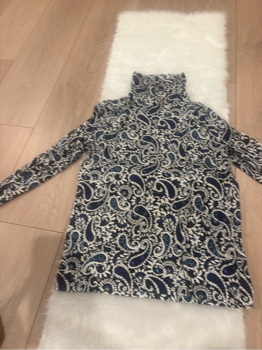 LOFT Navy and White Paisley Turtleneck Long Sleeve Dress